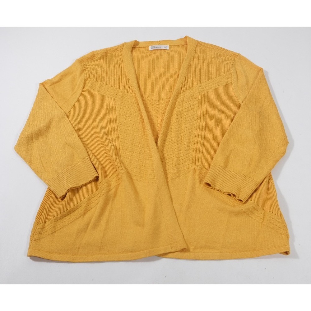 89th + Madison Cardigan Womens XL Yellow Open Front Ribbed 3/4 Sleeve Sweater